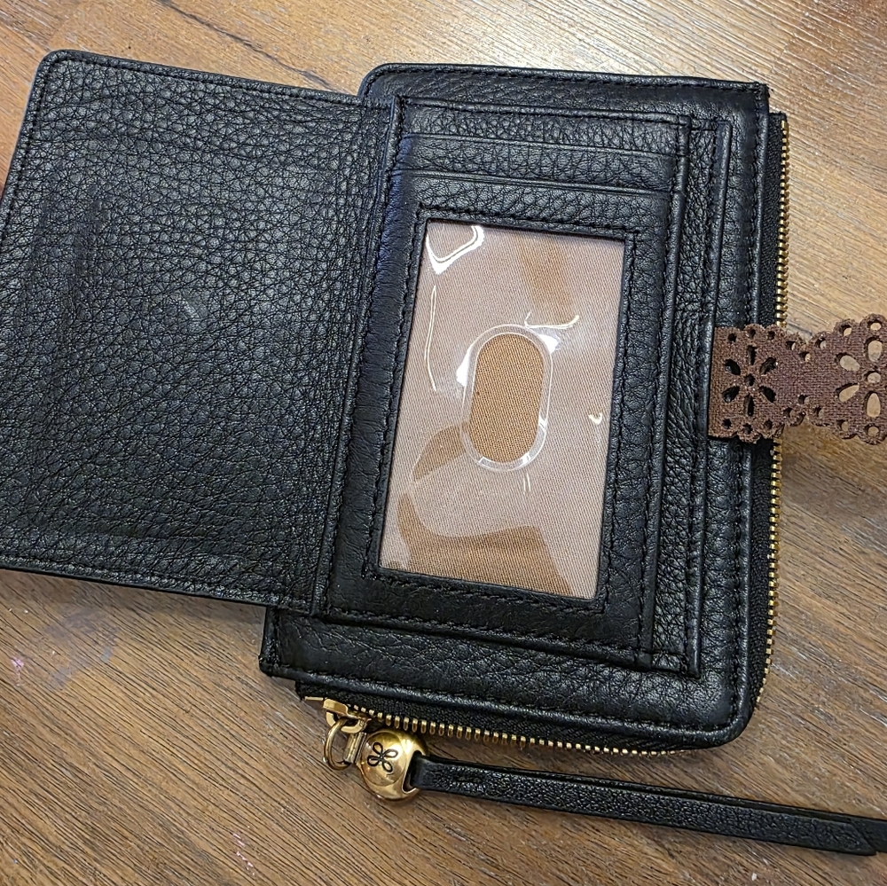 Hobo Black Leather Card Wallet with Brown Cutout Strap - Picture 2 of 4